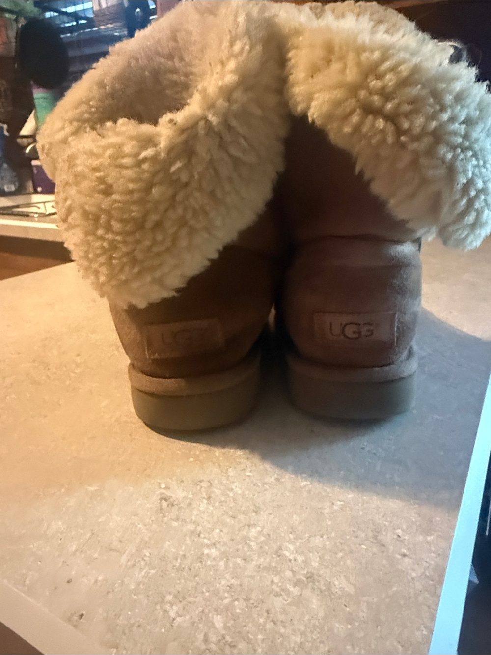 UGG womens Chestnut Suede Shearling Fold-Over Boots - Tan